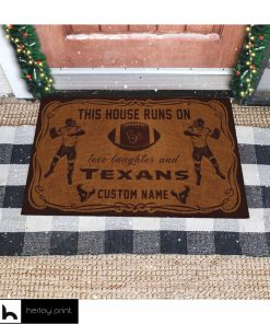 This House Runs On Houston Texans Custom Personalized Vintage Design Entrance Doormat Welcome Hello Door Mats Rug For Outdoor Indoor Inside