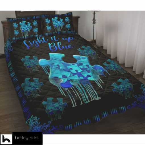Autism light It Up Blue Quilt Bed Set