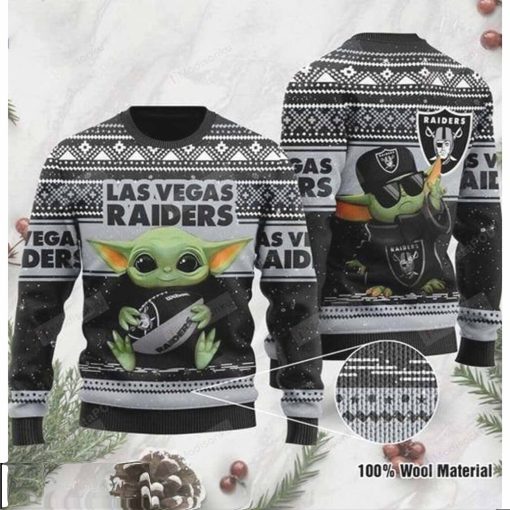 Baby Yoda Las Vegas Raiders ugly christmas sweater