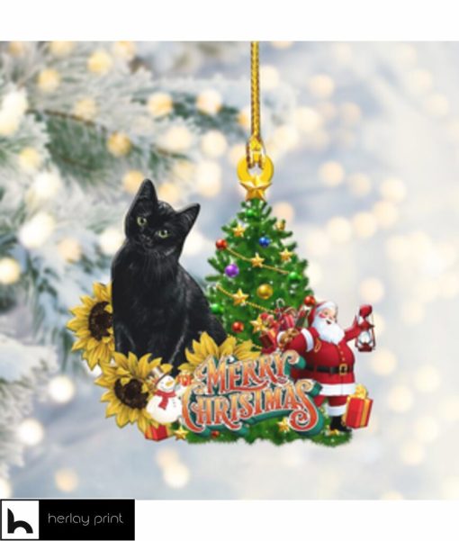 Black Cat Love Sunflower Ornament