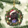 Black cat and gift merry christmas Ornament