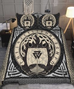 Boat Of Viking Symbol All Over Quilt Bedding Set