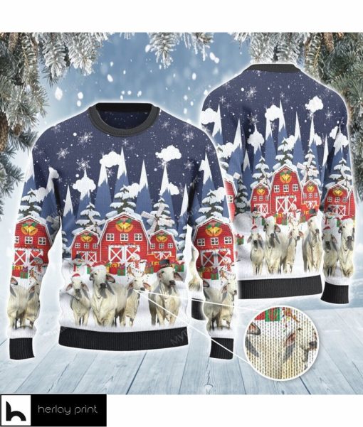 Brahman Cattle Lovers Christmas Gift Snow Farm All Over Print Sweater