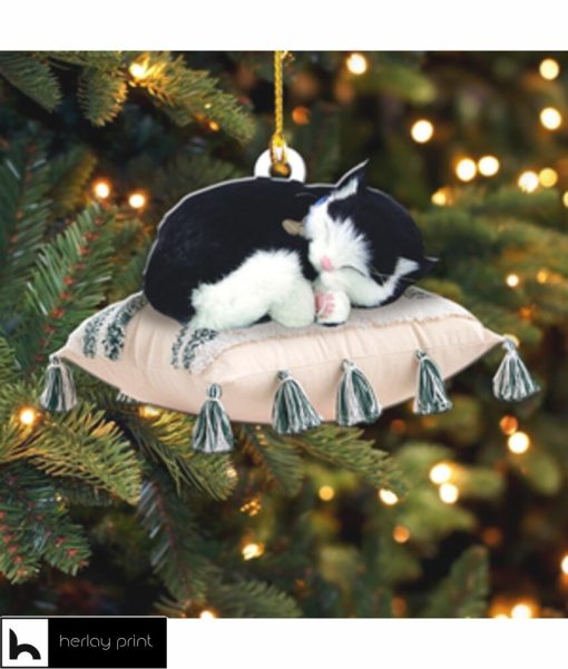 Cat Sleeping Merry Christmas 8 Ornament