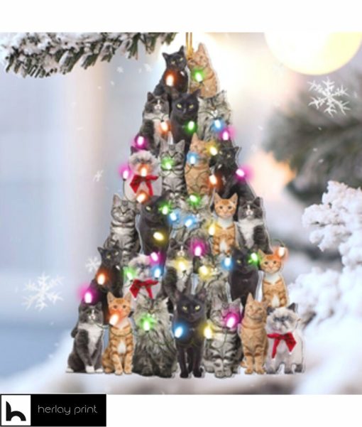 Cat family tree xmas merry christmas Ornament