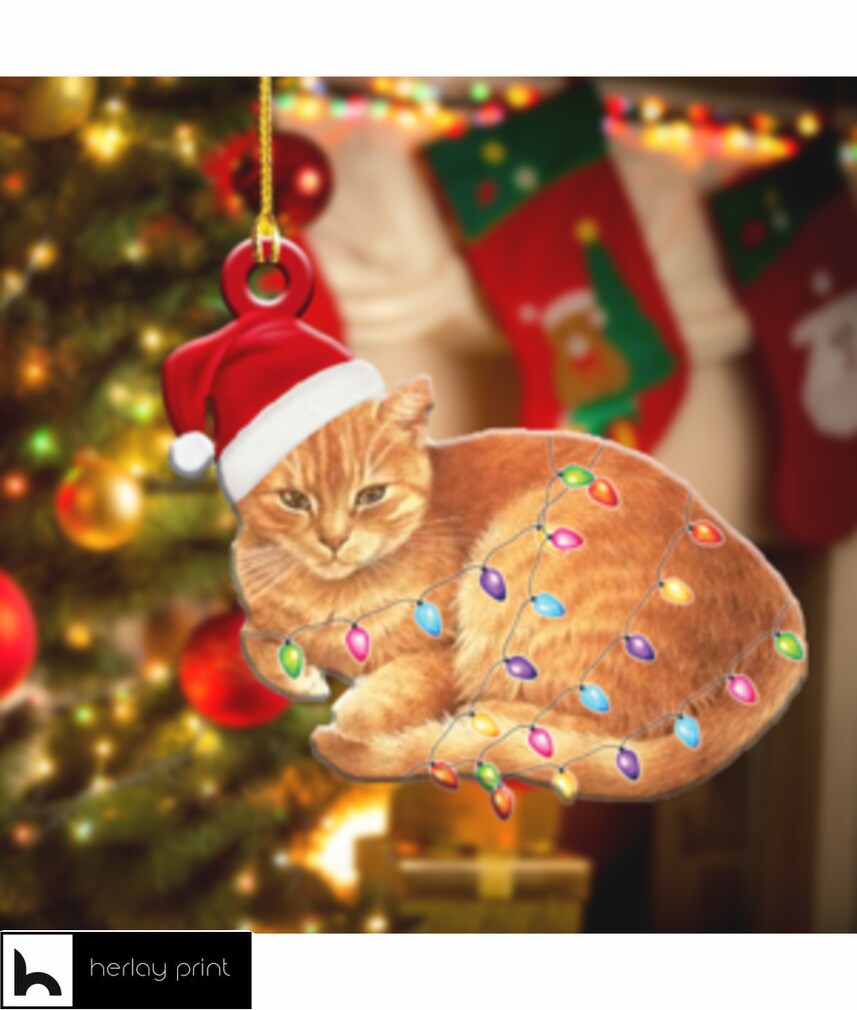 Christmas Light Orange Cat   Ornament