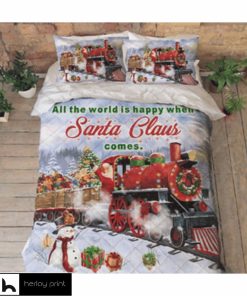 Christmas Quilt Bed Set, All the world is happy when Santa Claus comes (3)
