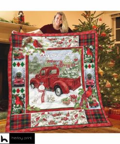 Christmas Red Truck Cardinals Quilt Blanket