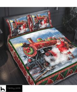 Christmas Train With Santa Claus Quilt Bed Set