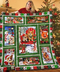 Corgi Christmas Quilt Blanket