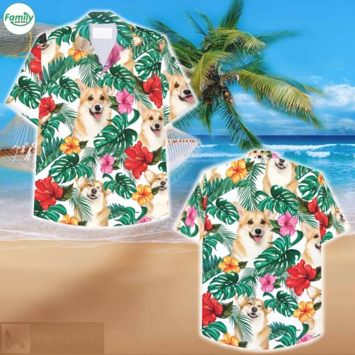Corgi and Palm tree Hawaiian Shirt
