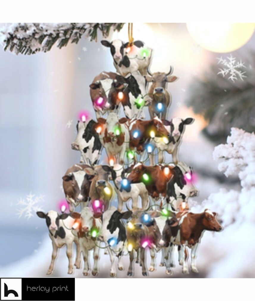 Cows family and led light merry christmas   Ornament