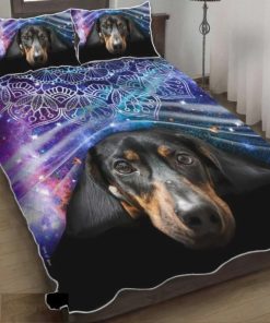 Dachshund Night Galaxy Mandala Quilt Bedding Set