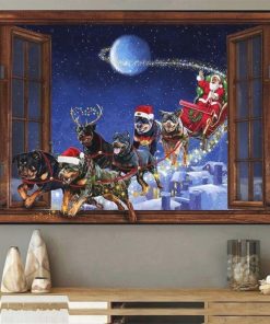 Dogs With Santa Noel Poster Merry Christmas Poster Wall Art Decor Gift