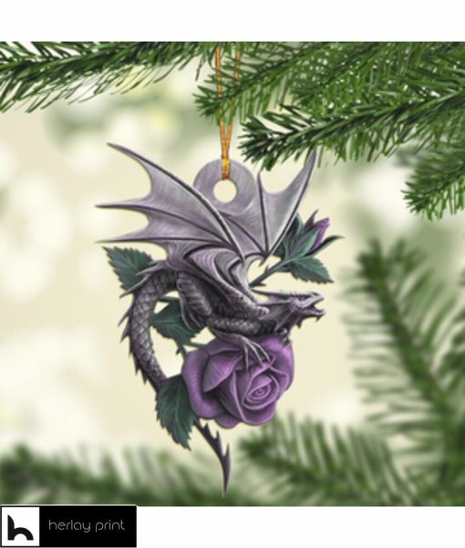 Dragon and rose purple merry christmas Ornament