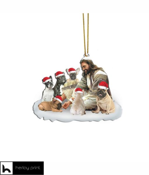 Gearhumans 3D Jesus Surrounded By French Bulldogs Christmas Custom Ornament