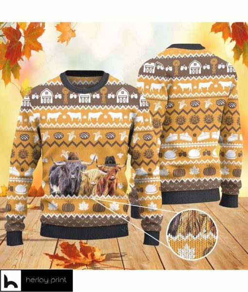 Highland Cattle Lovers Thanksgiving Gift All Over Print Sweater