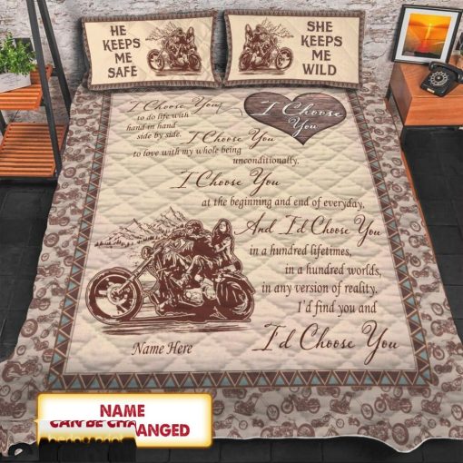 I Choose You Biker Personalized Quilt_ Quilt Combo Set , Name can be c