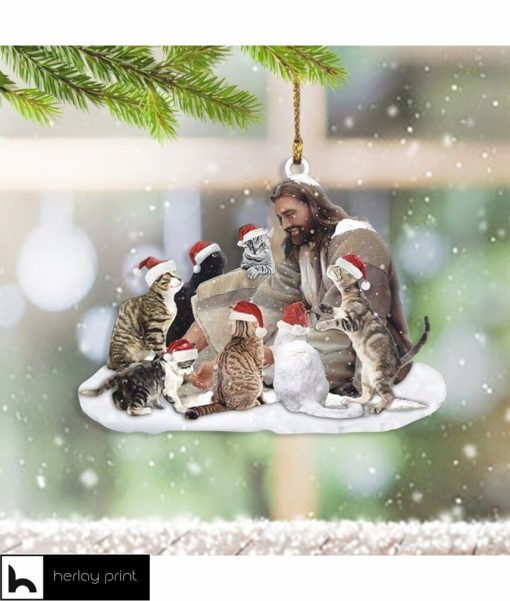 Jesus With Cats Santa Ornament Christmas Tree Decorations Cat Lovers G