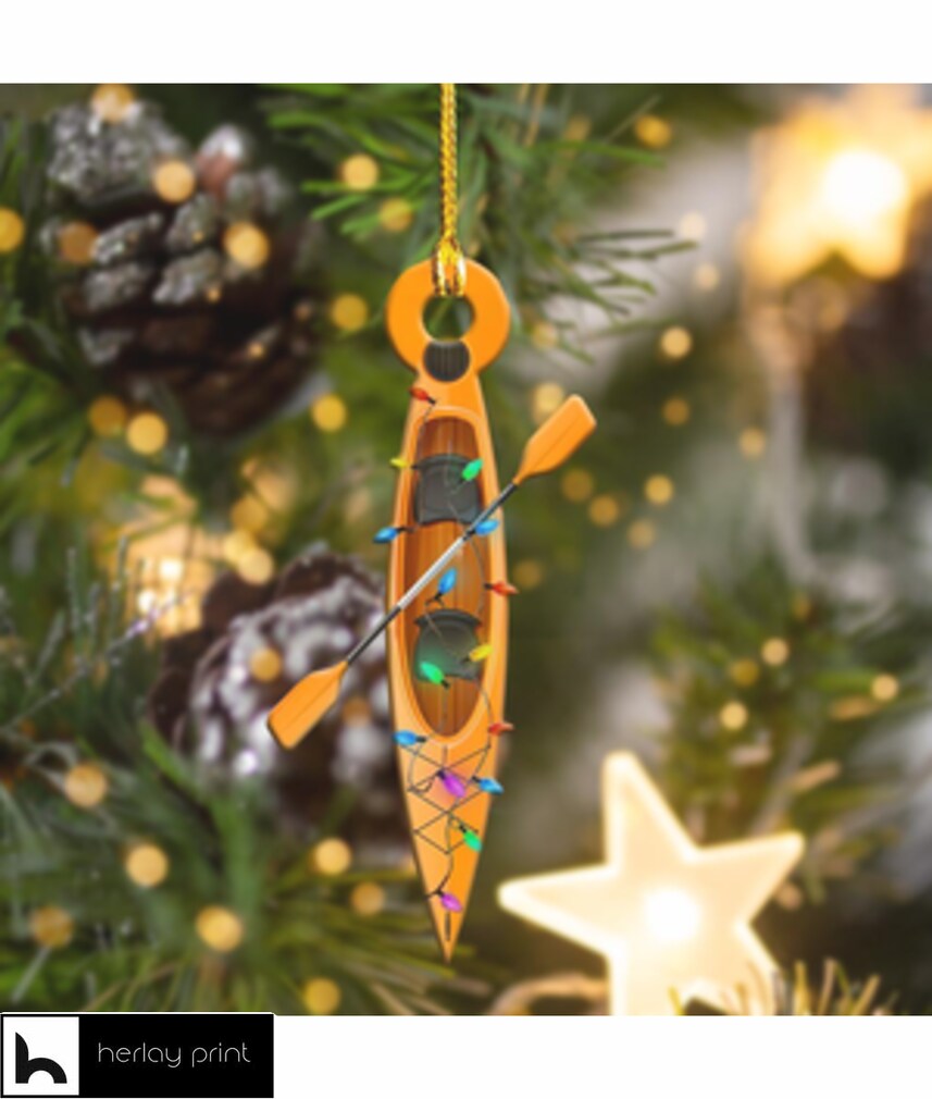 Kayak Christmas Lights Shape Ornament
