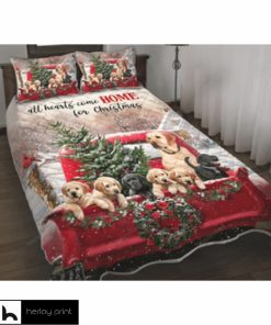 Labrador Red Truck Comes Home For Christmas Quilt Bed Set