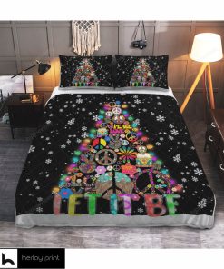 Hippie Let It Be Christmas Quilt Bed Set