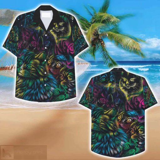 Northern Lights Cat Hawaiian Shirt