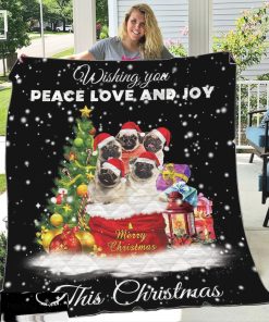 Peace love joy Pug Quilt Blanket