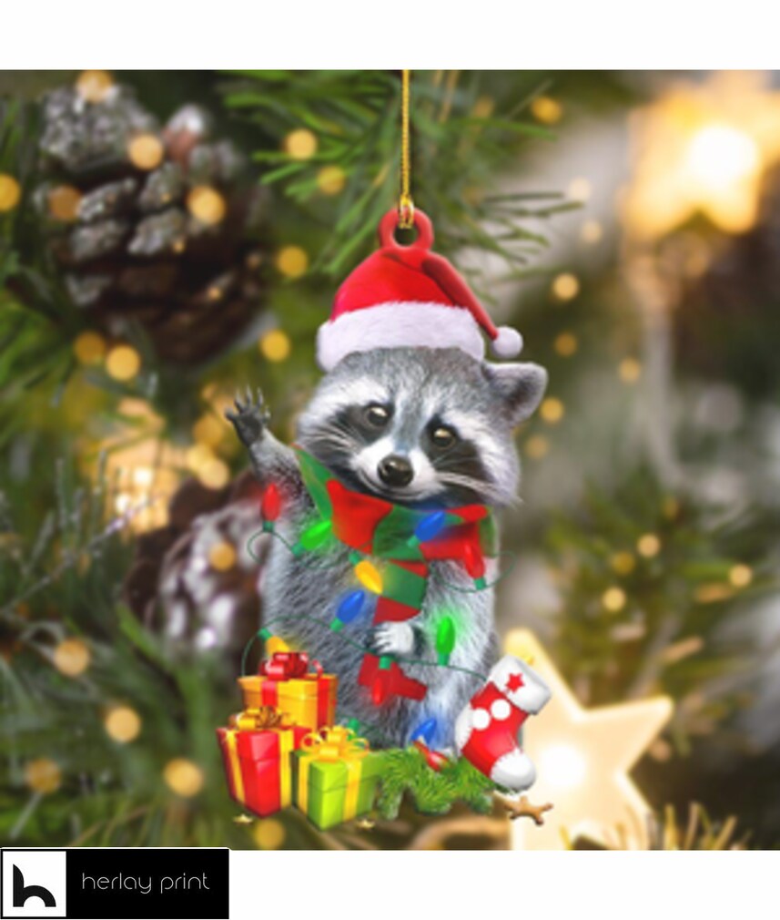Raccoon merry christmas   Ornament