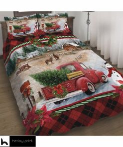Red Christmas truck Quilt bedding set