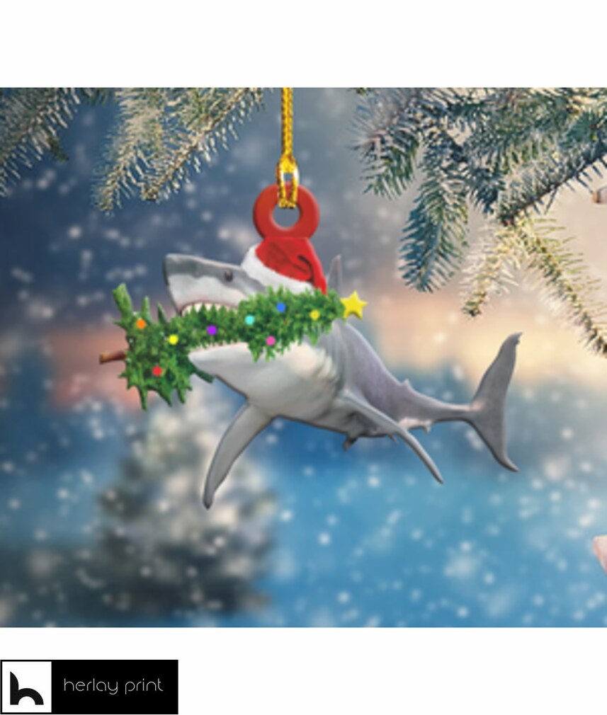 Shark loves tree christmas merry christmas   Ornament