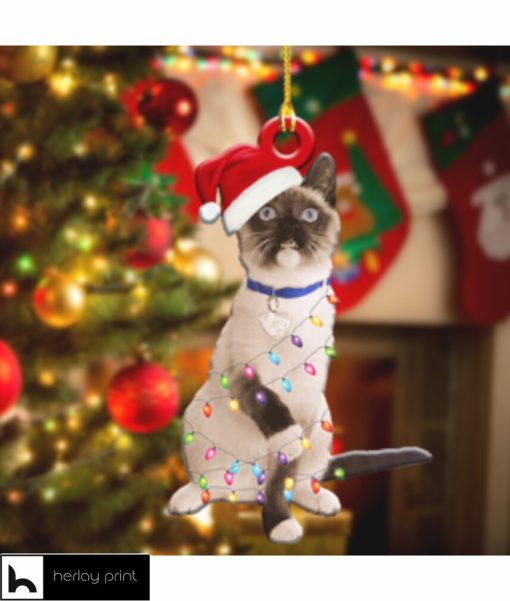 Siamese Cat And Christmas Light Ornament