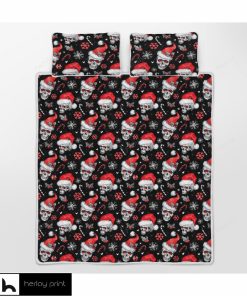Skull Christmas Black Quilt Bedding Set