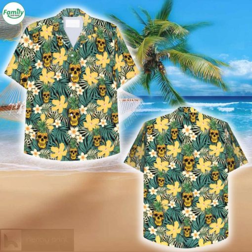Skull pineapple And Flowers Hawaiian Shirt