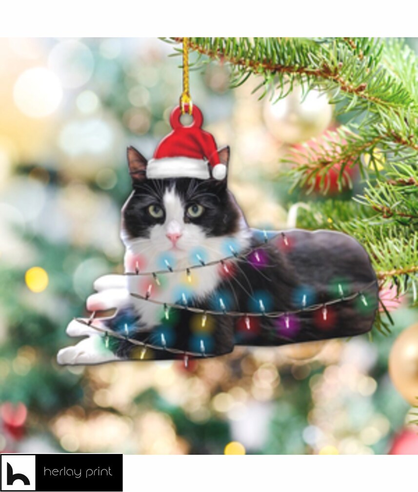 Tuxedo Cat Merry Christmas 8   Ornament