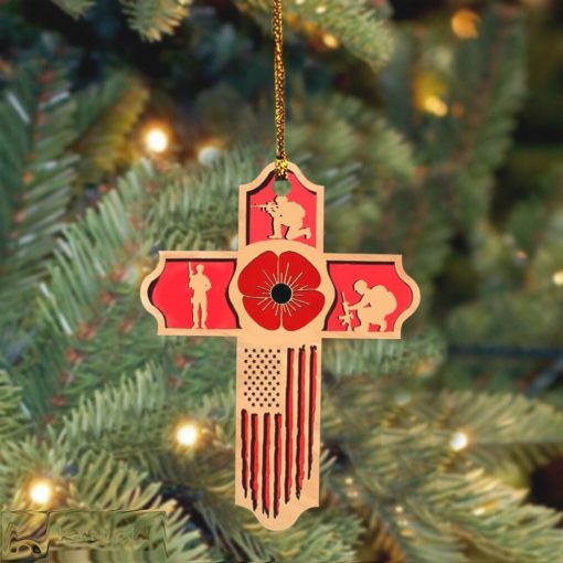 Veteran Poppy Christian Cross Ornament Patriotic Memorial Ornament Christmas Tree Decoration