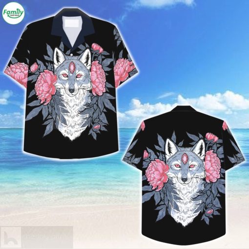 Wolf and Flower Hawaiian Shirt