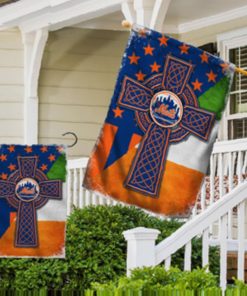 New York Mets MLB St. Patrick's Day Irish Celtic Cross House Garden Yard Flags Printing Outdoor Decoration