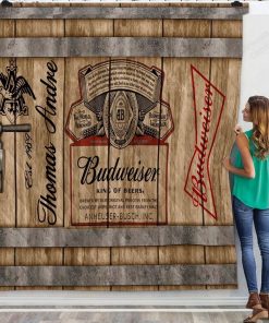 Personalized Budweiser King of Beers Quilt Blanket With Wood Grain Pattern