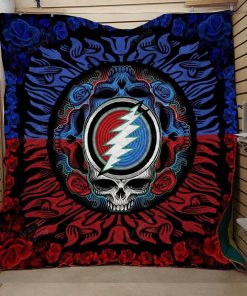 Thankful Dead Quilt Blanket Red & Blue