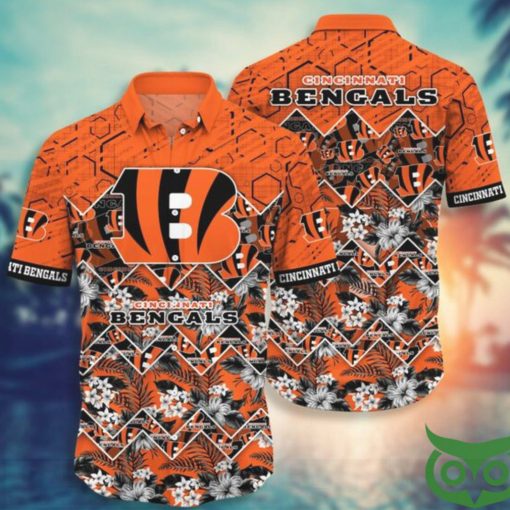 NFL Cincinnati Bengals Black Flowers Orange Hawaiian Shirt