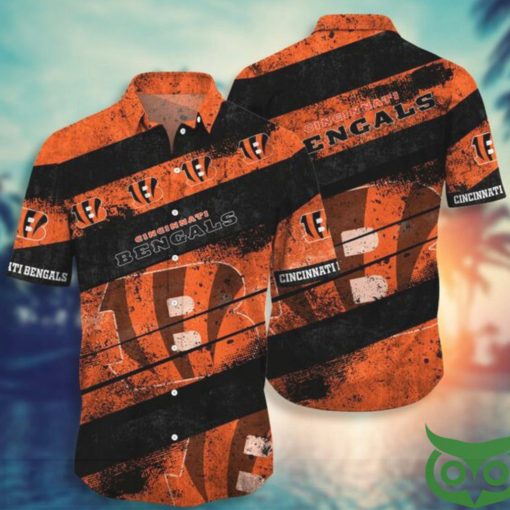 NFL Cincinnati Bengals Black and Orange Diagonal Hawaiian Shirt