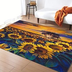 Sunflower Background Sunset Rug Carpet