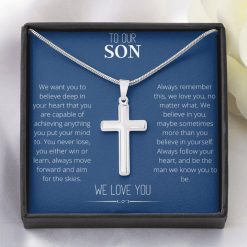 To Our Son Cross Engraved Necklace Graduation Gift For