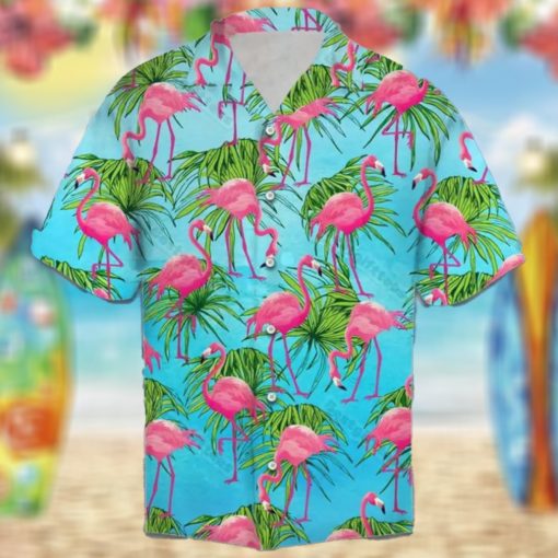 Flamingo Tropical Palm Leaves Summer Vacation Themed Hawaiian Shirt, Hawaii Summer Beach, Cool Aloha Shirt