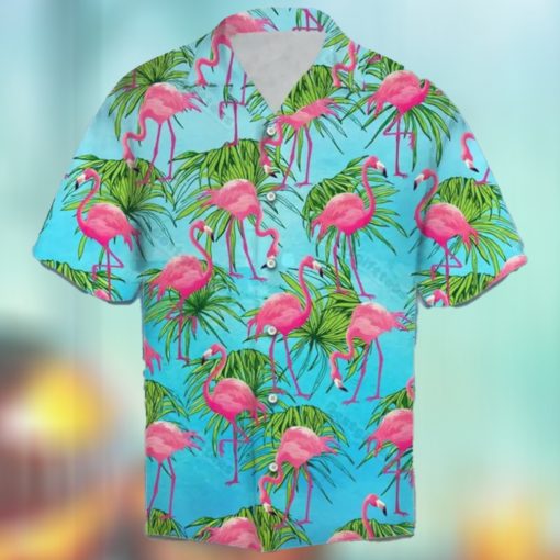 Flamingo Tropical Palm Leaves Summer Vacation Themed Hawaiian Shirt, Hawaii Summer Beach, Cool Aloha Shirt