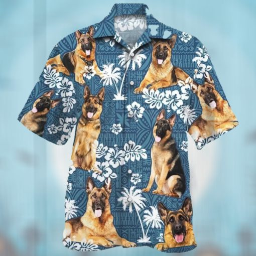 German Shepherd Shirts, Tongue Out German Shepherd Dog Lovers Blue Tribal Pattern Hawaiian Shirt